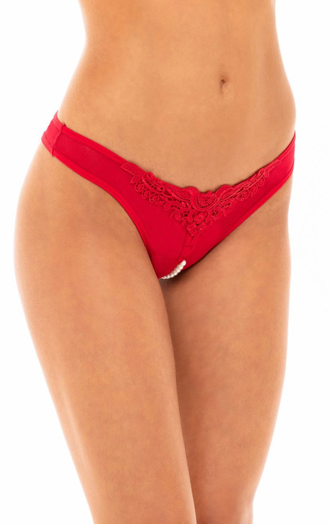 Crotchless Thong W/ Pearls And Venice Detail