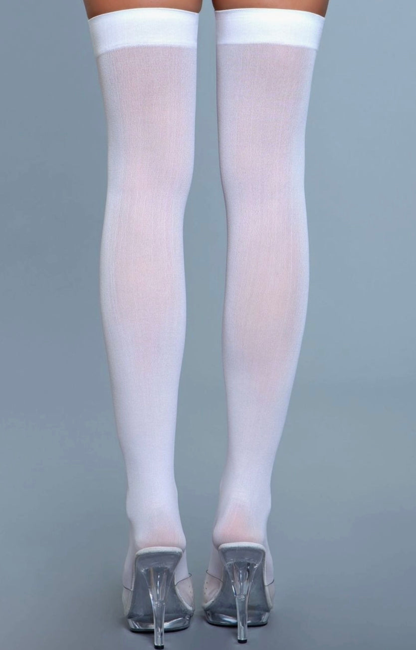 Opaque Nylon Thigh Highs White