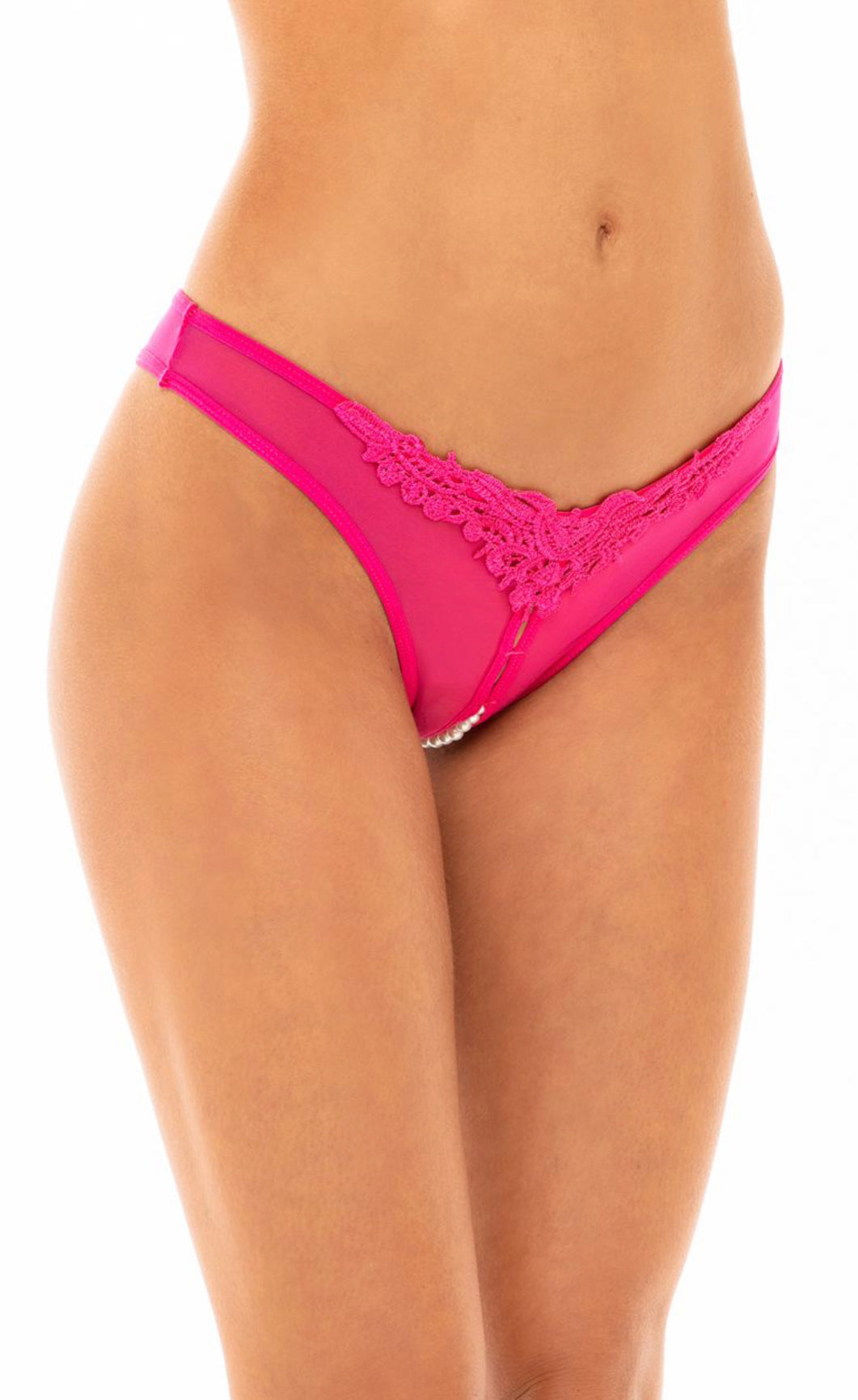Crotchless Thong W/ Pearls And Venice Detail