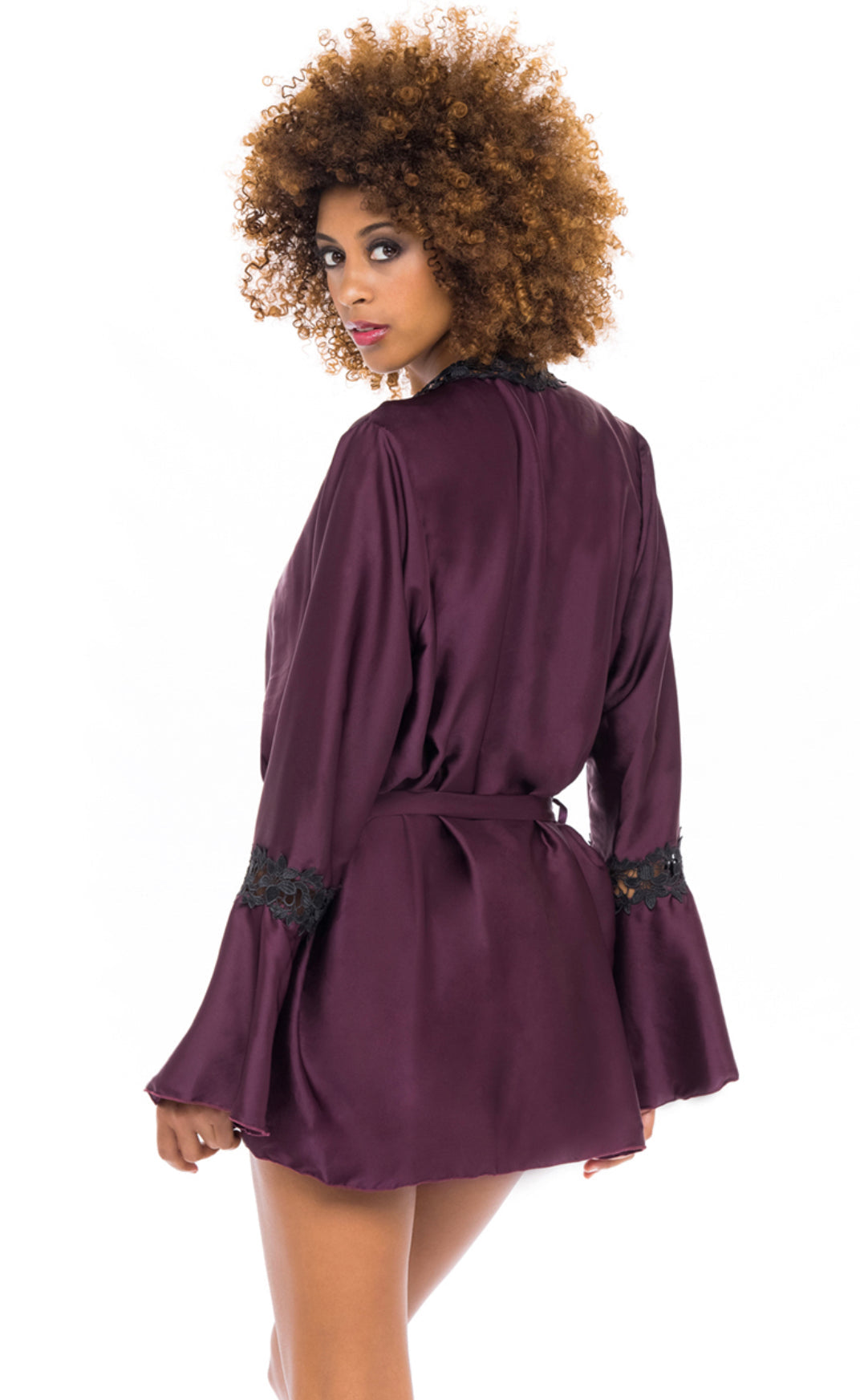 Short Polyester Embroidered Trim & Bell Sleeves Robe