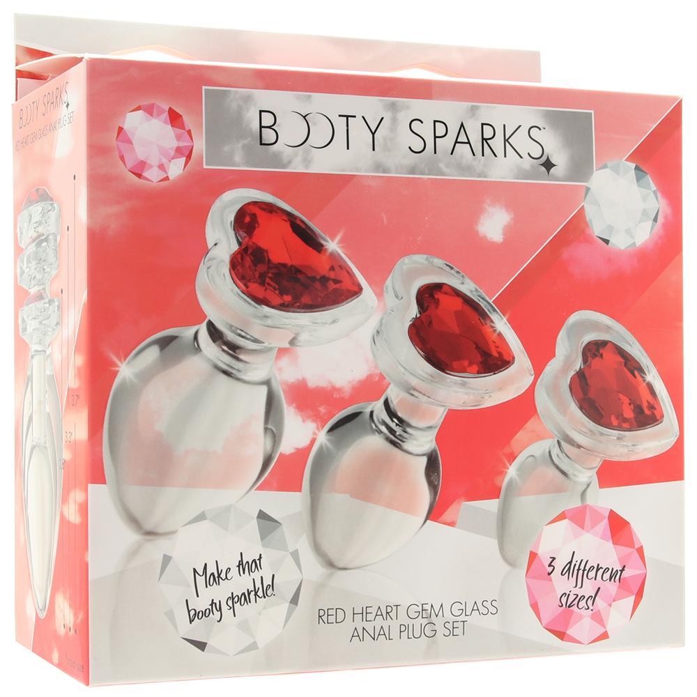 Booty Sparks Red Heart Gem Glass Anal Plug Set