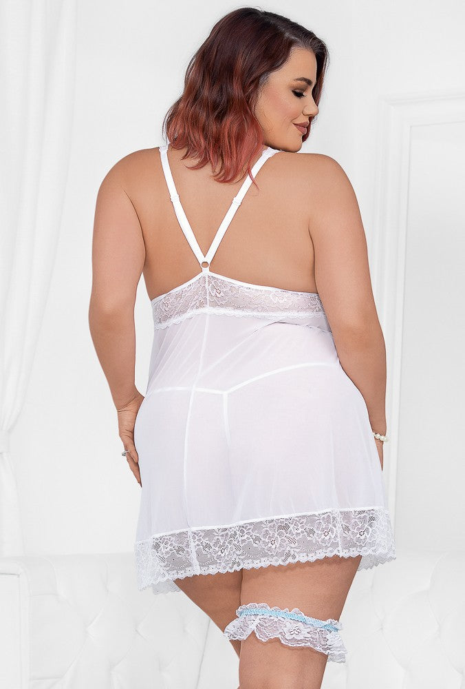 Bridal Babydoll w/Garter White Blue