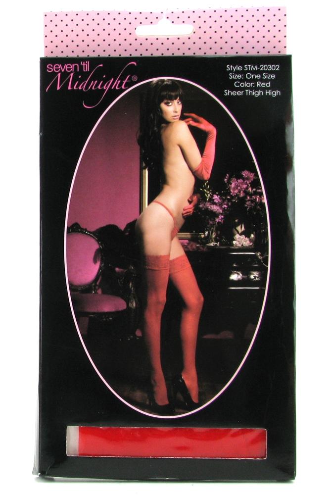 Sheer Red Lace Topped Thigh Highs