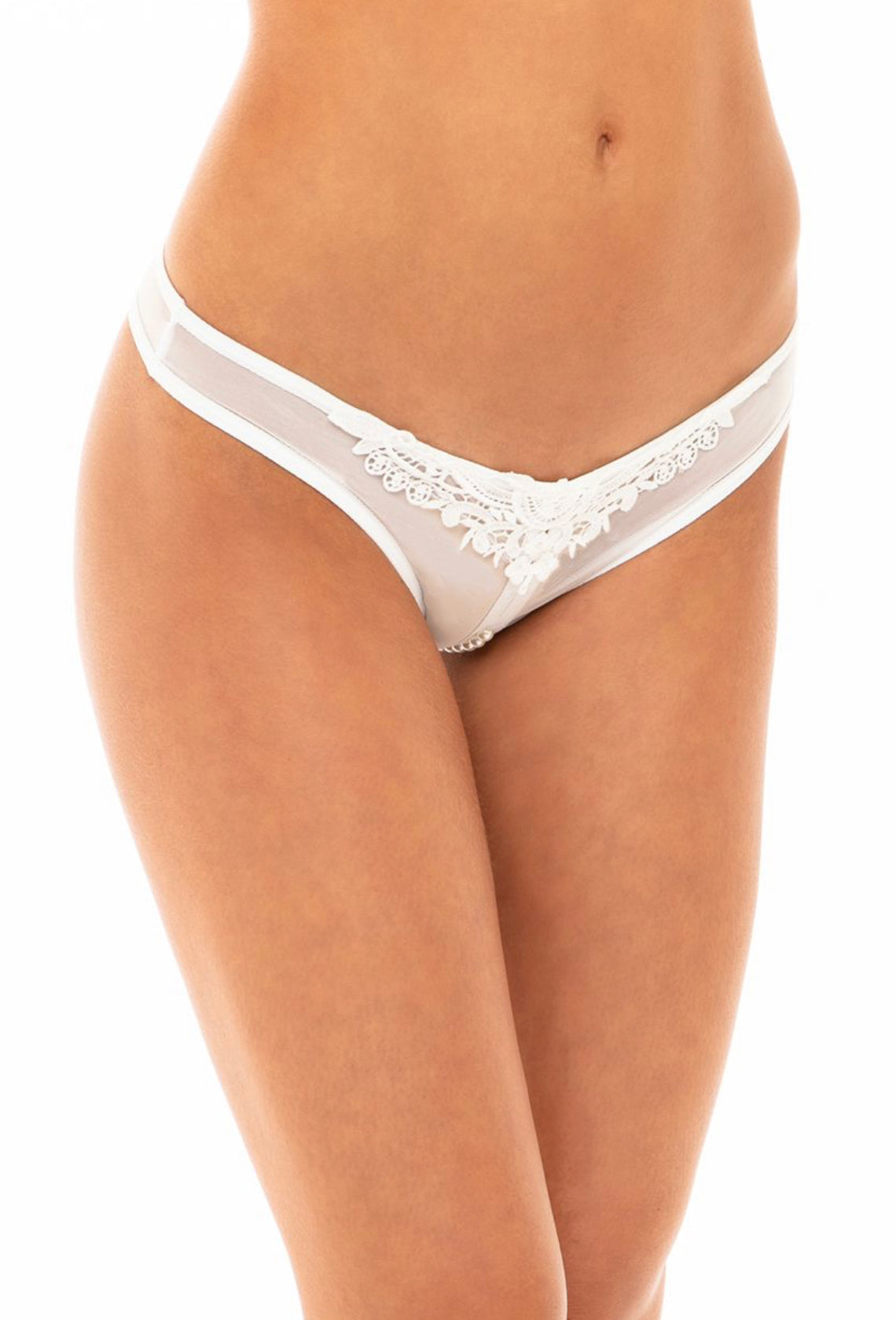 Crotchless Thong W/ Pearls And Venice Detail
