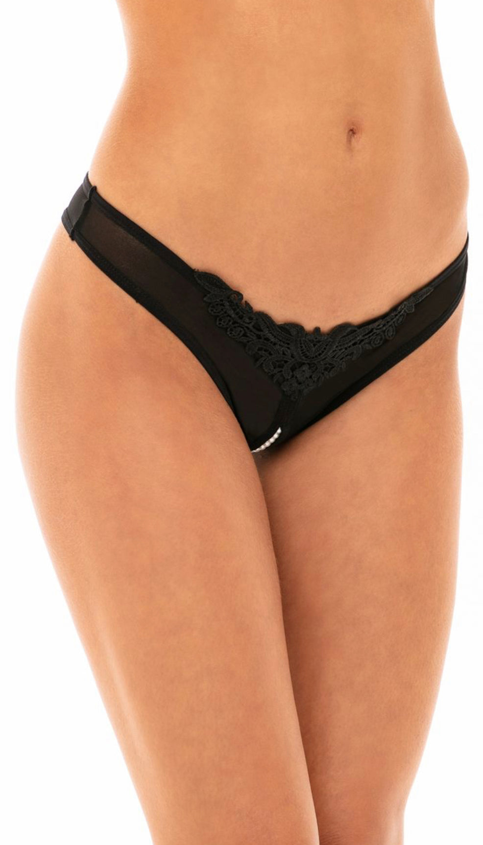 Crotchless Thong W/ Pearls And Venice Detail