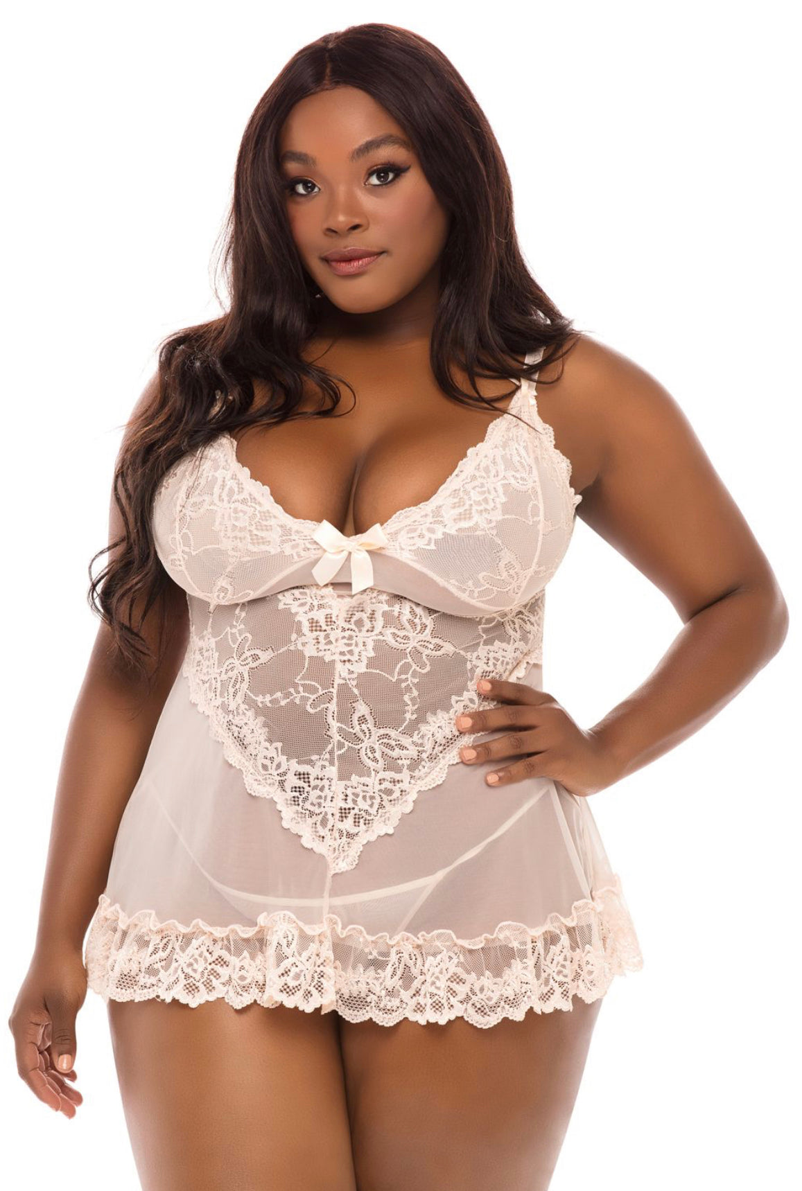 Soft Cup Lacey Babydoll W/ Bows