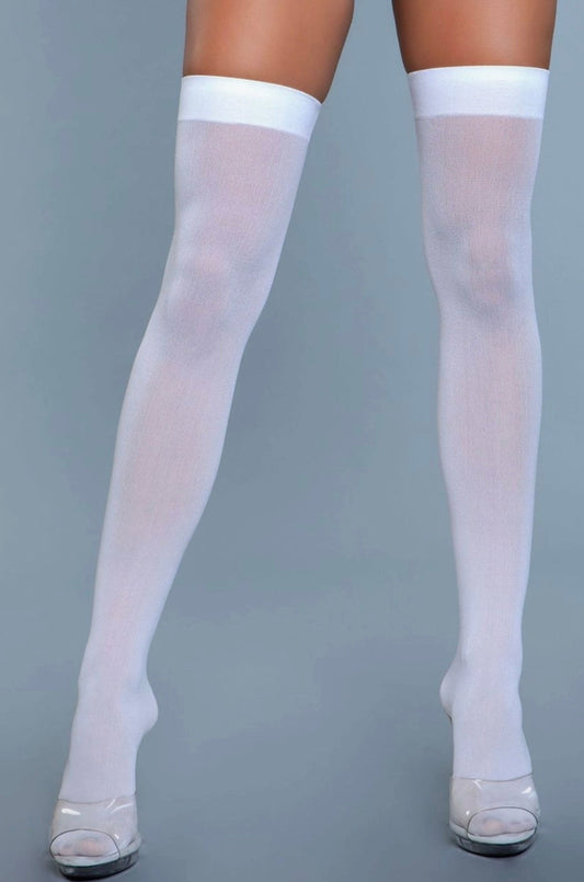 Opaque Nylon Thigh Highs White