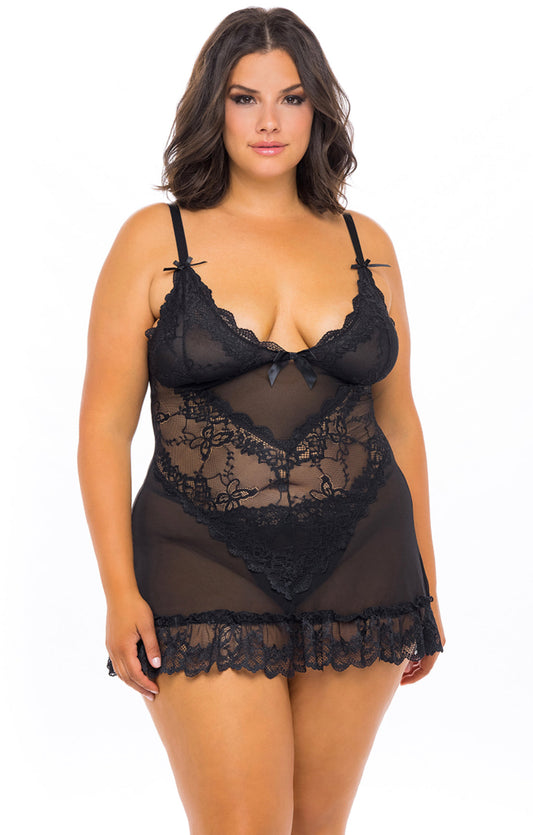 Soft Cup Lacey Babydoll W/ Bows