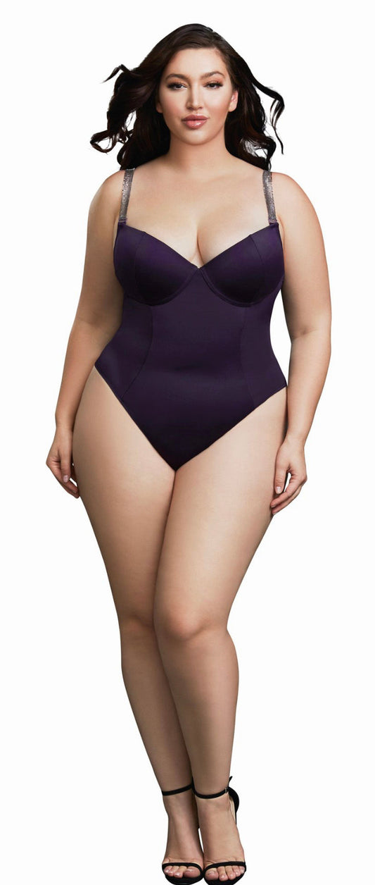 Microfiber Bodysuit with Chain Mail Shoulder Straps